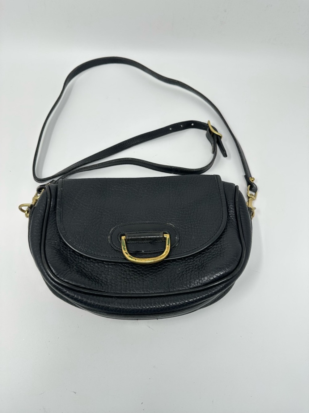 Dooney &Bourke Black All Weather Leather Horseshoe Saddle Bag